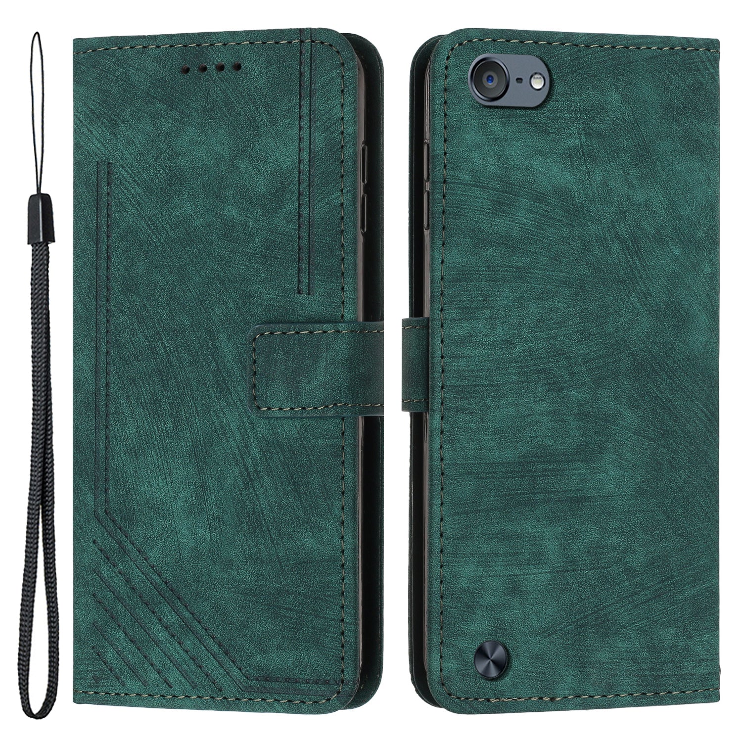 For iPod Touch 5 / 6 / (2019) Phone Case PU Leather Stand Wallet Skin-touch Lines Imprinted Cover