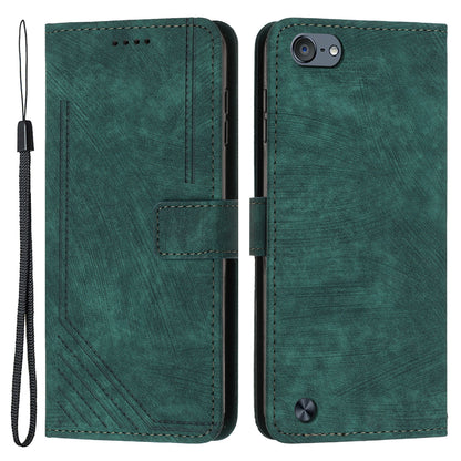 For iPod Touch 5 / 6 / (2019) Phone Case PU Leather Stand Wallet Skin-touch Lines Imprinted Cover