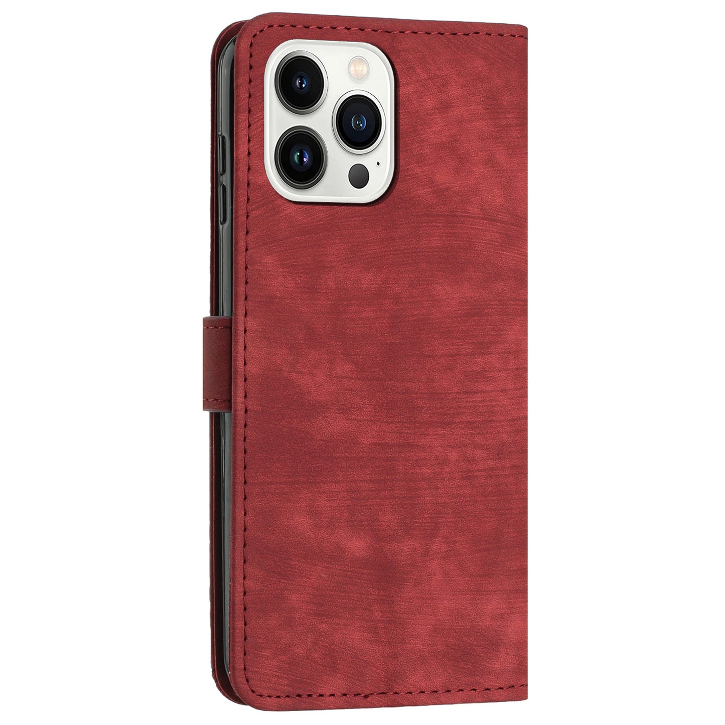 For iPhone 14 Pro Max Wallet Phone Case PU Leather Stand Lines Imprinted Phone Cover with Shoulder Strap