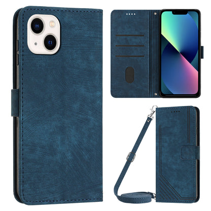 For iPhone 13 mini 5.4 inch PU Leather Flip Folio Case Lines Imprinted Stand Wallet Phone Cover