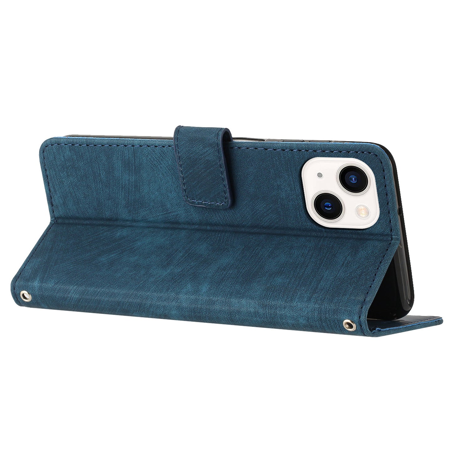 For iPhone 13 mini 5.4 inch PU Leather Flip Folio Case Lines Imprinted Stand Wallet Phone Cover