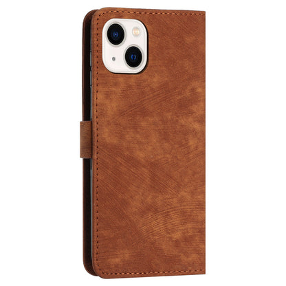 For iPhone 13 mini 5.4 inch PU Leather Flip Folio Case Lines Imprinted Stand Wallet Phone Cover