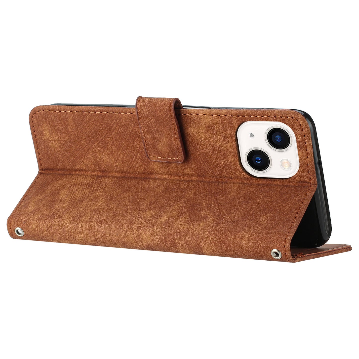 For iPhone 13 mini 5.4 inch PU Leather Flip Folio Case Lines Imprinted Stand Wallet Phone Cover