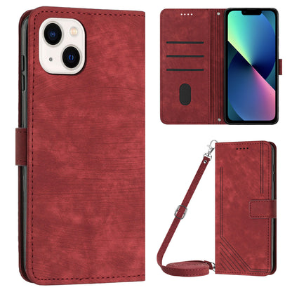 For iPhone 13 mini 5.4 inch PU Leather Flip Folio Case Lines Imprinted Stand Wallet Phone Cover