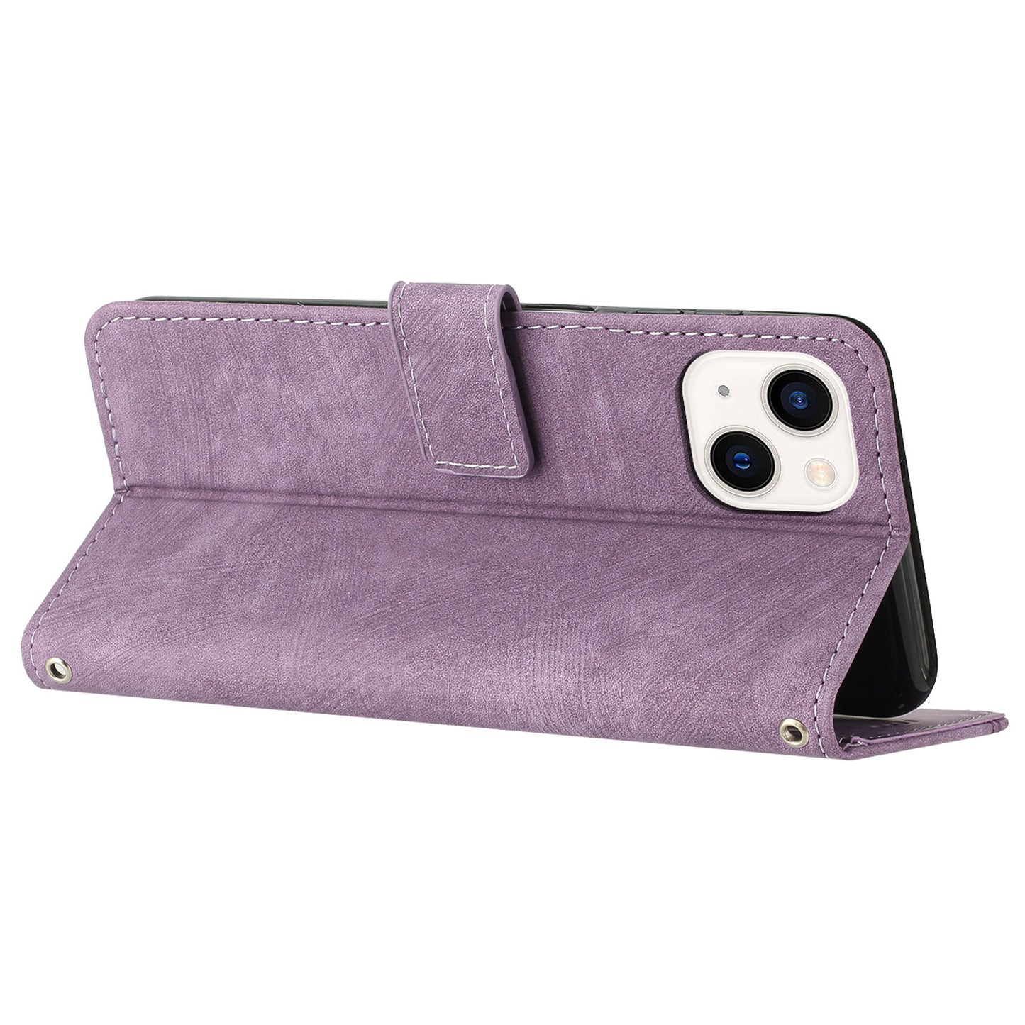 For iPhone 13 mini 5.4 inch PU Leather Flip Folio Case Lines Imprinted Stand Wallet Phone Cover