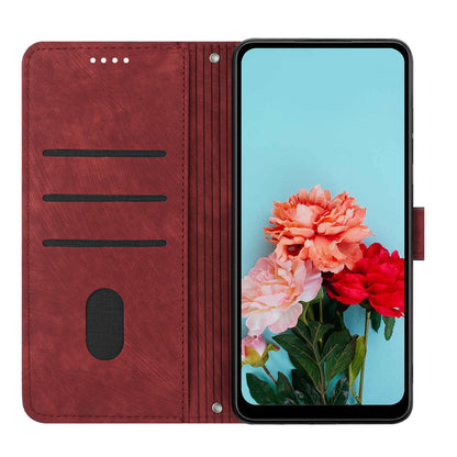 For iPhone 13 Pro 6.1 inch PU Leather Skin-touch Phone Case Lines Imprinted Wallet Stand Flip Cover