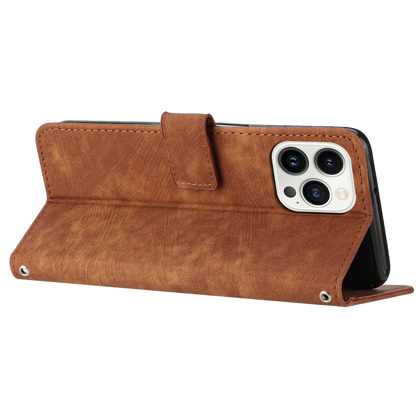 For iPhone 13 Pro 6.1 inch PU Leather Skin-touch Phone Case Lines Imprinted Wallet Stand Flip Cover