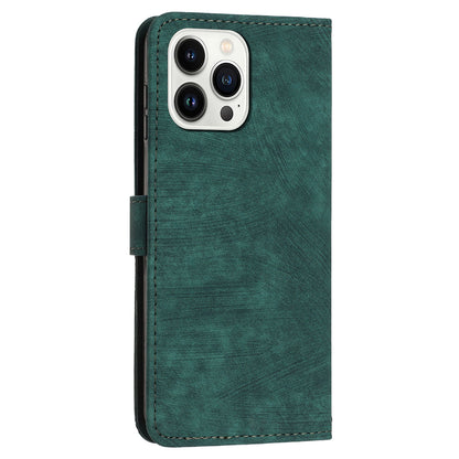 For iPhone 13 Pro 6.1 inch PU Leather Skin-touch Phone Case Lines Imprinted Wallet Stand Flip Cover