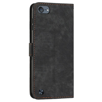 For iPod Touch (2019) / Touch 6 / Touch 5 Crossbody Wallet Case PU Leather Lines Imprinted Stand Phone Cover