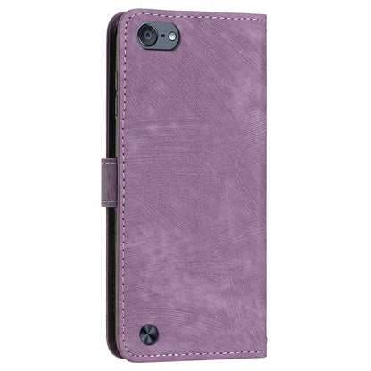 For iPod Touch (2019) / Touch 6 / Touch 5 Crossbody Wallet Case PU Leather Lines Imprinted Stand Phone Cover