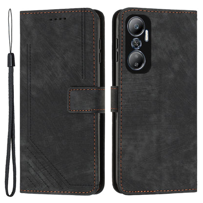 For Infinix Hot 20 4G Skin-touch Leather Phone Case Lines Imprinted Cover with Stand Wallet