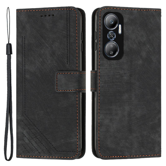 For Infinix Hot 20 4G Skin-touch Leather Phone Case Lines Imprinted Cover with Stand Wallet