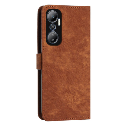 For Infinix Hot 20 4G Skin-touch Leather Phone Case Lines Imprinted Cover with Stand Wallet