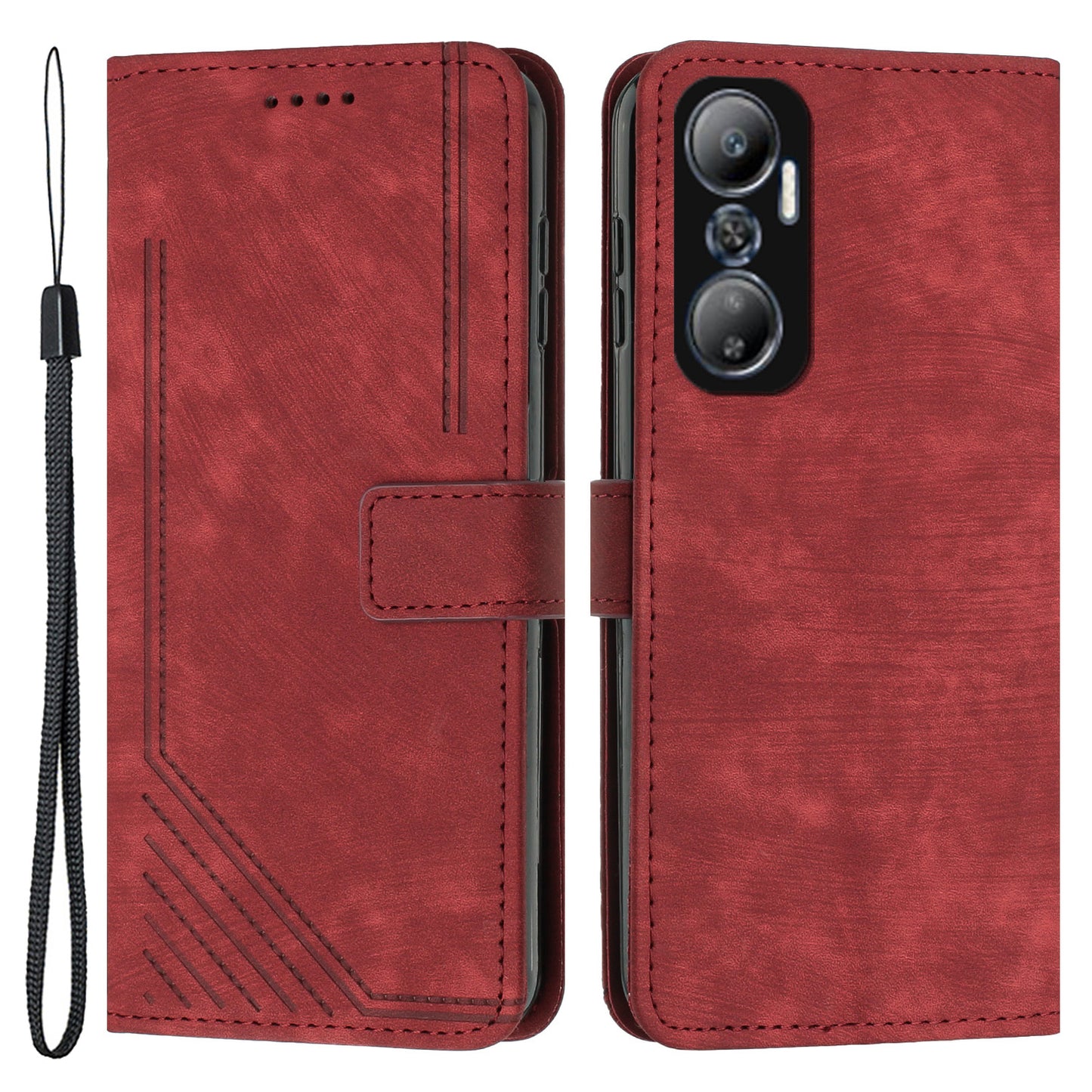 For Infinix Hot 20 4G Skin-touch Leather Phone Case Lines Imprinted Cover with Stand Wallet