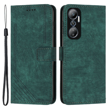 For Infinix Hot 20 4G Skin-touch Leather Phone Case Lines Imprinted Cover with Stand Wallet