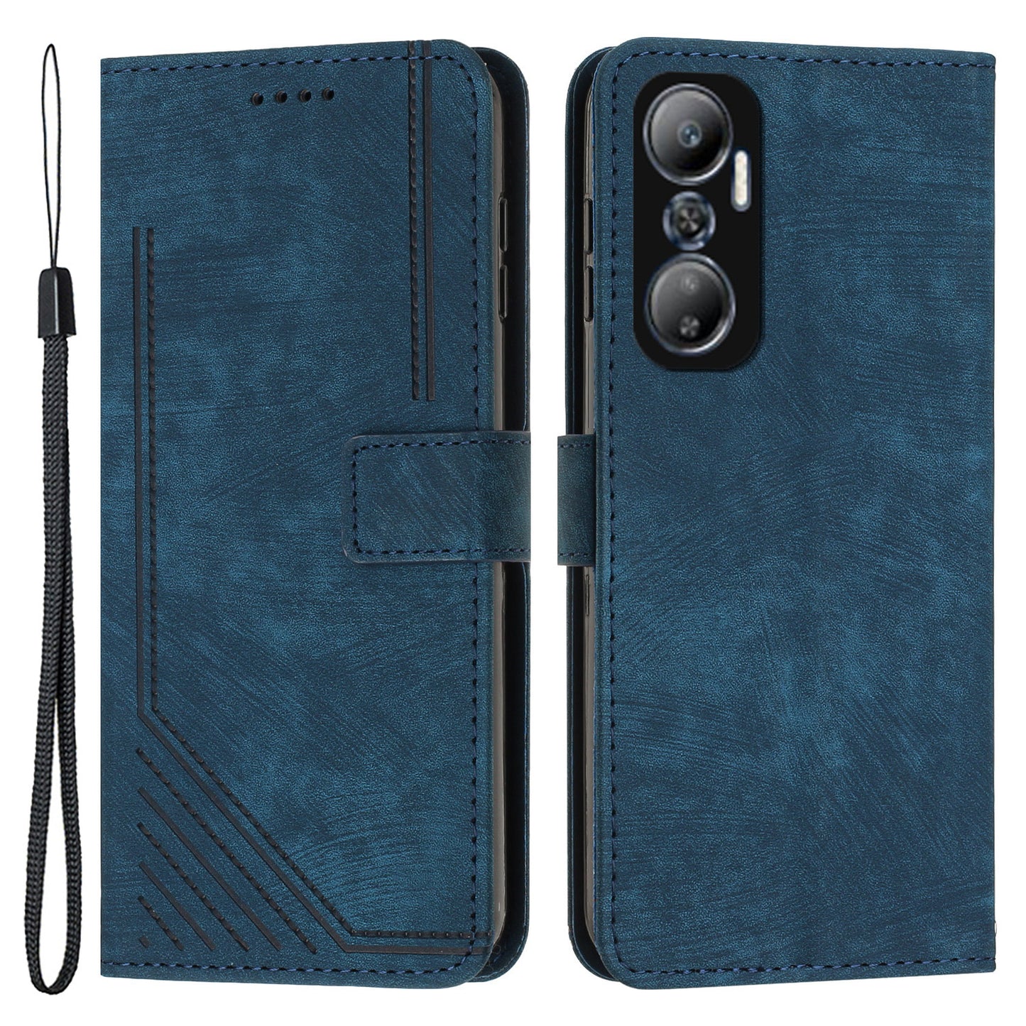 For Infinix Hot 20 4G Skin-touch Leather Phone Case Lines Imprinted Cover with Stand Wallet