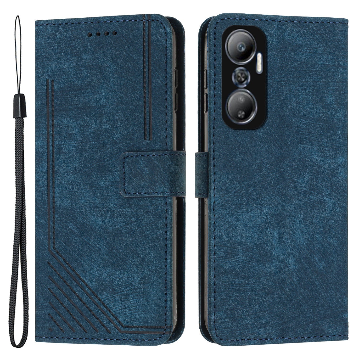 For Infinix Hot 20 4G Skin-touch Leather Phone Case Lines Imprinted Cover with Stand Wallet