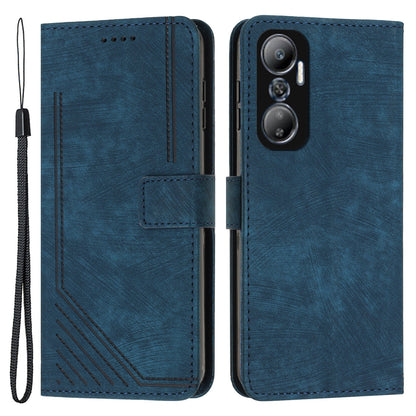 For Infinix Hot 20 4G Skin-touch Leather Phone Case Lines Imprinted Cover with Stand Wallet