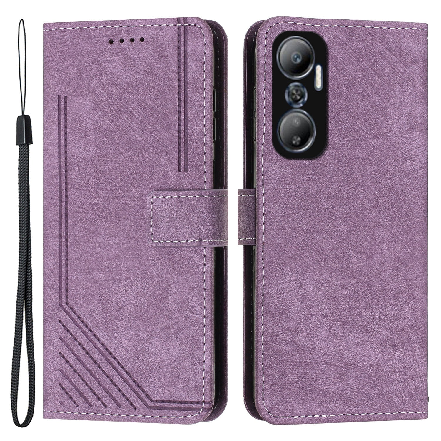 For Infinix Hot 20 4G Skin-touch Leather Phone Case Lines Imprinted Cover with Stand Wallet