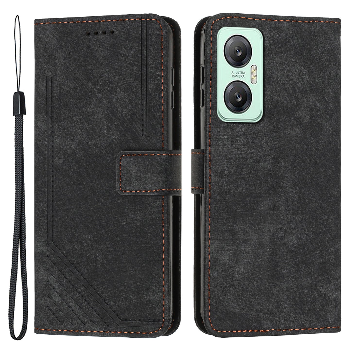For Infinix Hot 20 5G Lines Imprinted Phone Case Leather Stand Skin-touch Wallet Cover