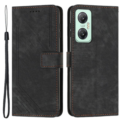 For Infinix Hot 20 5G Lines Imprinted Phone Case Leather Stand Skin-touch Wallet Cover