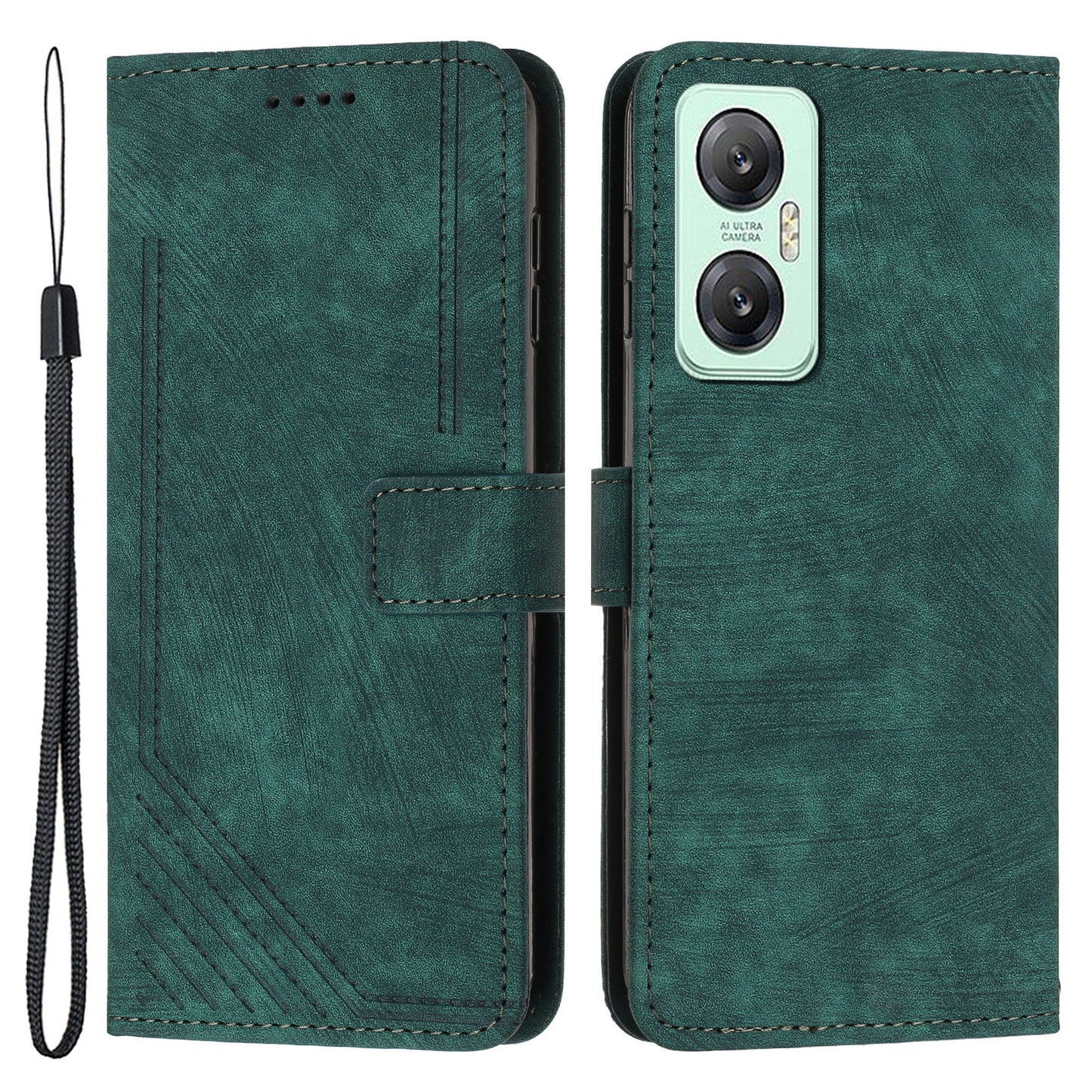For Infinix Hot 20 5G Lines Imprinted Phone Case Leather Stand Skin-touch Wallet Cover