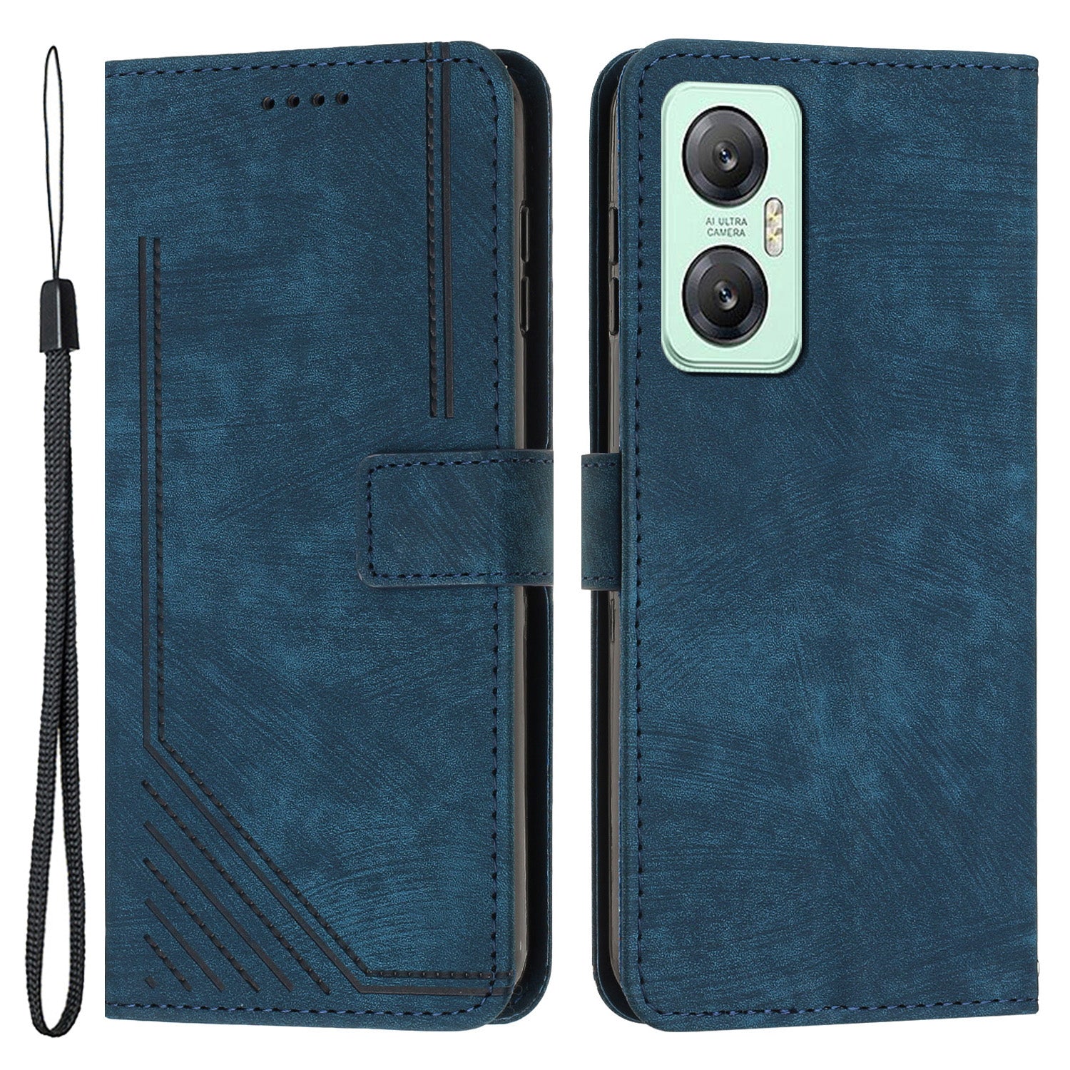 For Infinix Hot 20 5G Lines Imprinted Phone Case Leather Stand Skin-touch Wallet Cover
