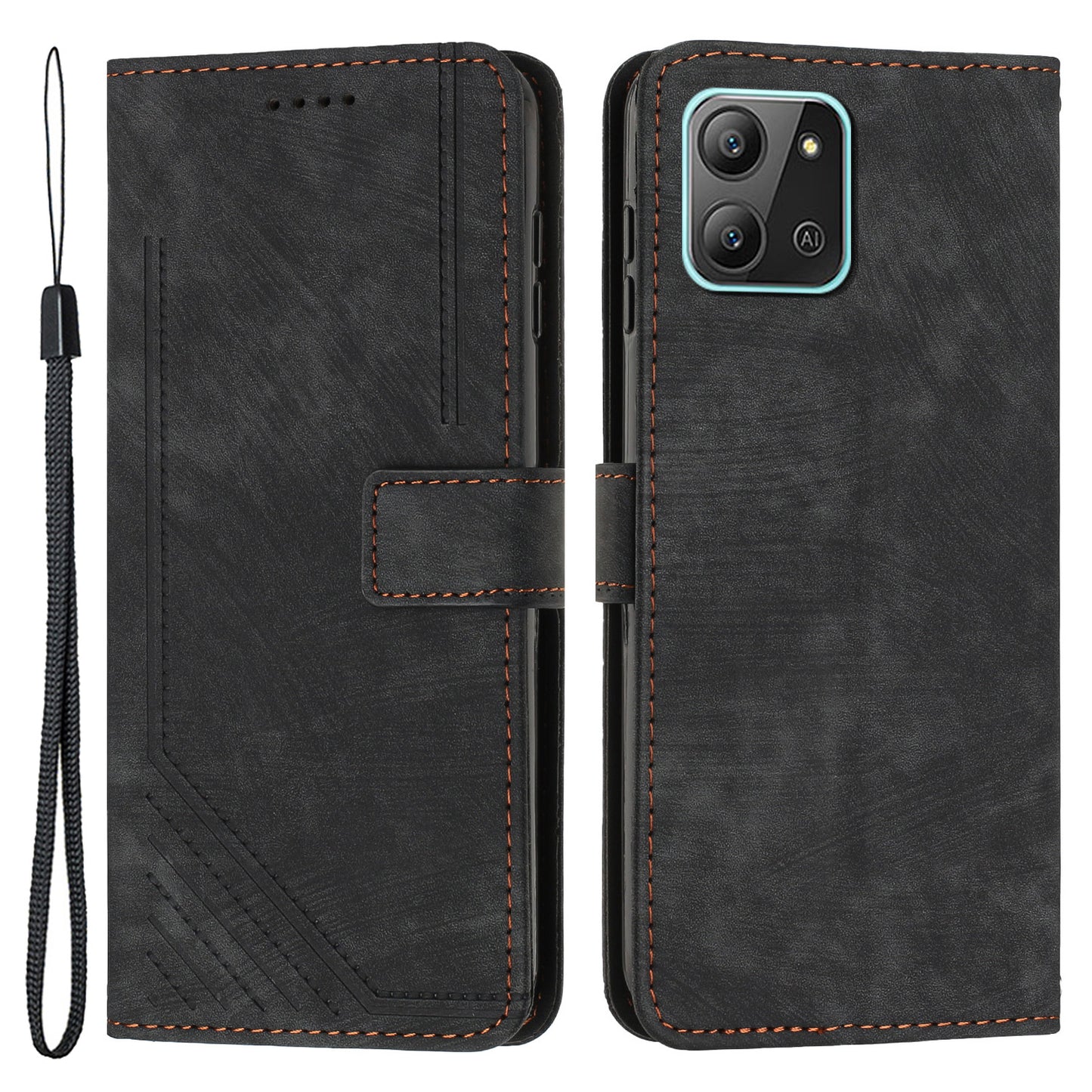 For Infinix Hot 11 2022 4G Leather Phone Cover Wallet Stand Skin-touch Lines Imprinted Case