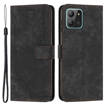 For Infinix Hot 11 2022 4G Leather Phone Cover Wallet Stand Skin-touch Lines Imprinted Case