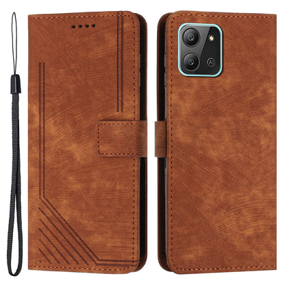 For Infinix Hot 11 2022 4G Leather Phone Cover Wallet Stand Skin-touch Lines Imprinted Case