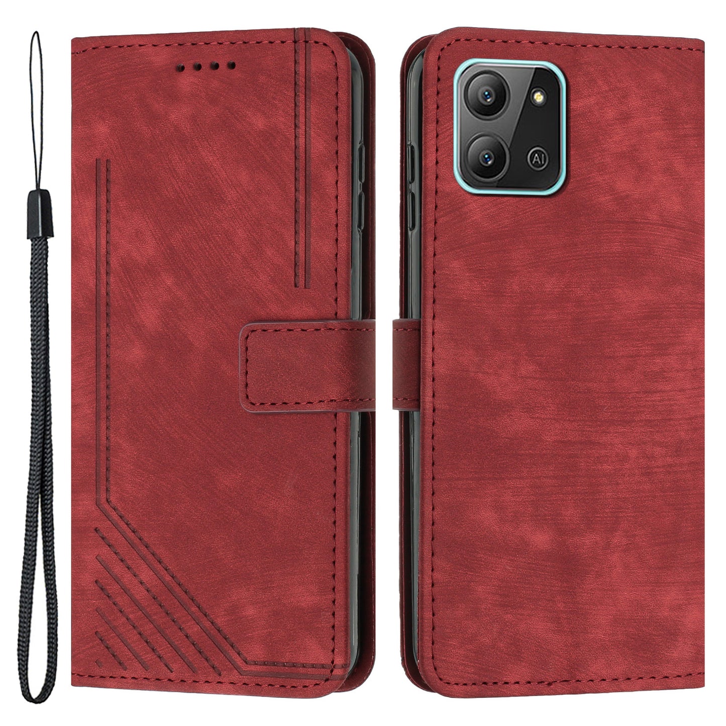 For Infinix Hot 11 2022 4G Leather Phone Cover Wallet Stand Skin-touch Lines Imprinted Case