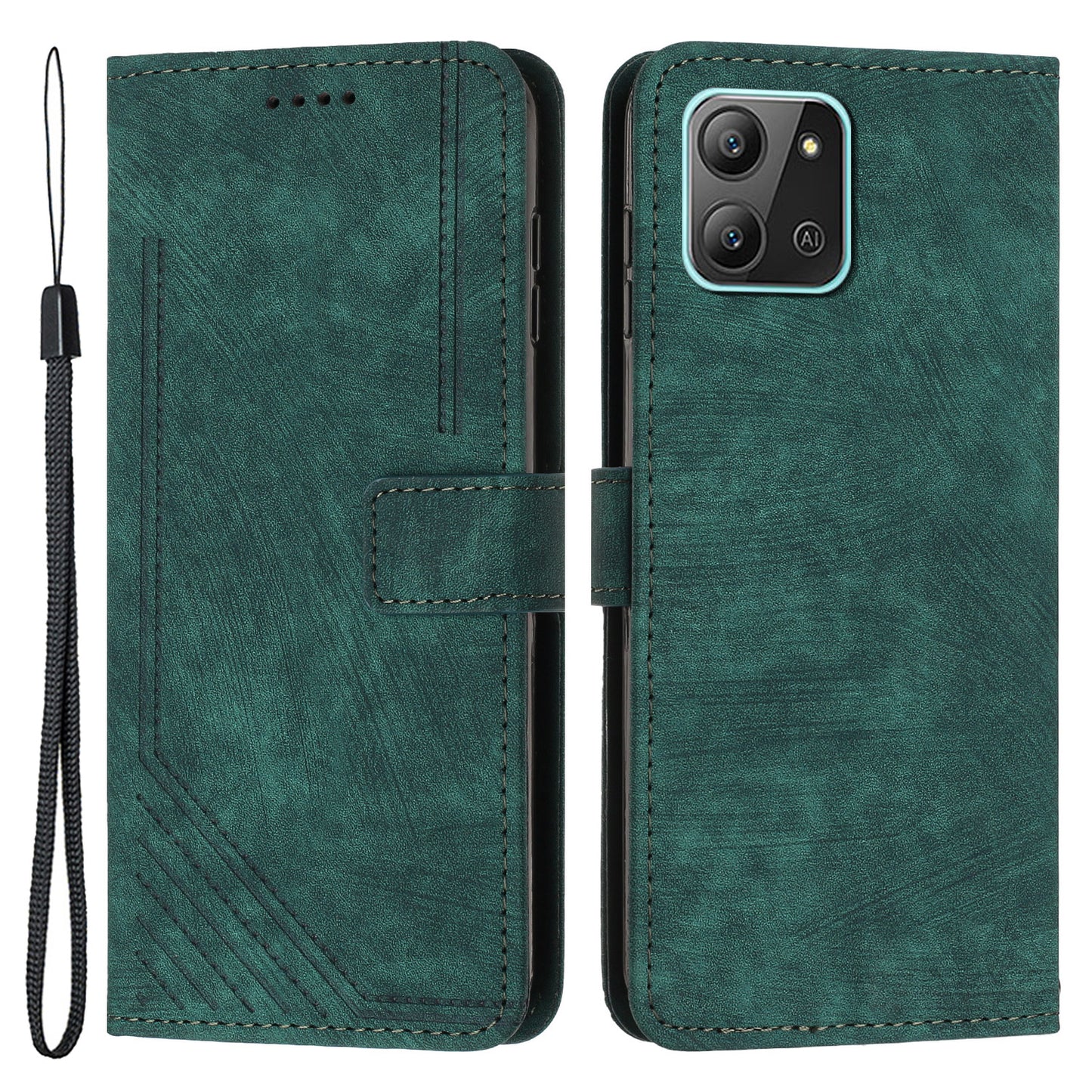 For Infinix Hot 11 2022 4G Leather Phone Cover Wallet Stand Skin-touch Lines Imprinted Case