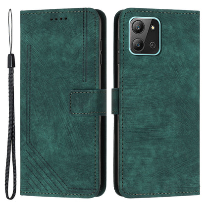 For Infinix Hot 11 2022 4G Leather Phone Cover Wallet Stand Skin-touch Lines Imprinted Case
