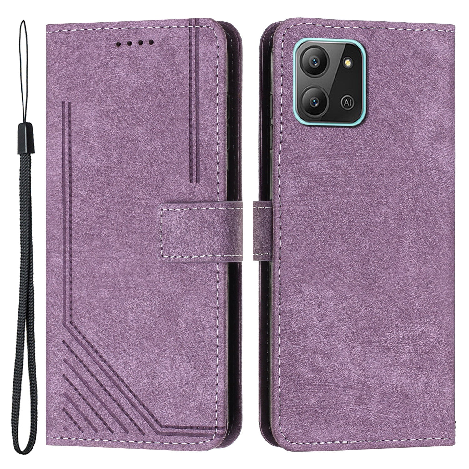For Infinix Hot 11 2022 4G Leather Phone Cover Wallet Stand Skin-touch Lines Imprinted Case