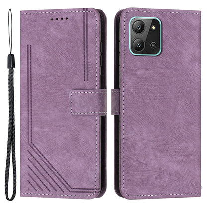 For Infinix Hot 11 2022 4G Leather Phone Cover Wallet Stand Skin-touch Lines Imprinted Case