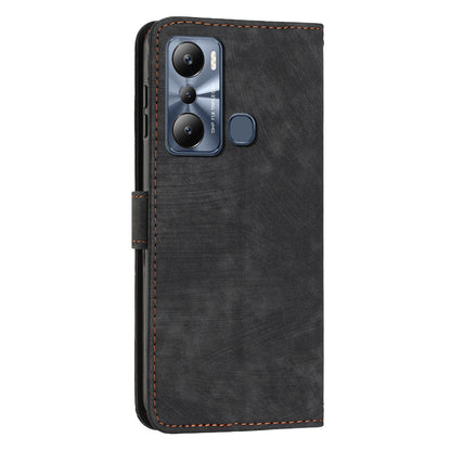 For Infinix Hot 20 Play 4G PU Leather Wallet Case Lines Imprinted Stand Skin-touch Phone Cover