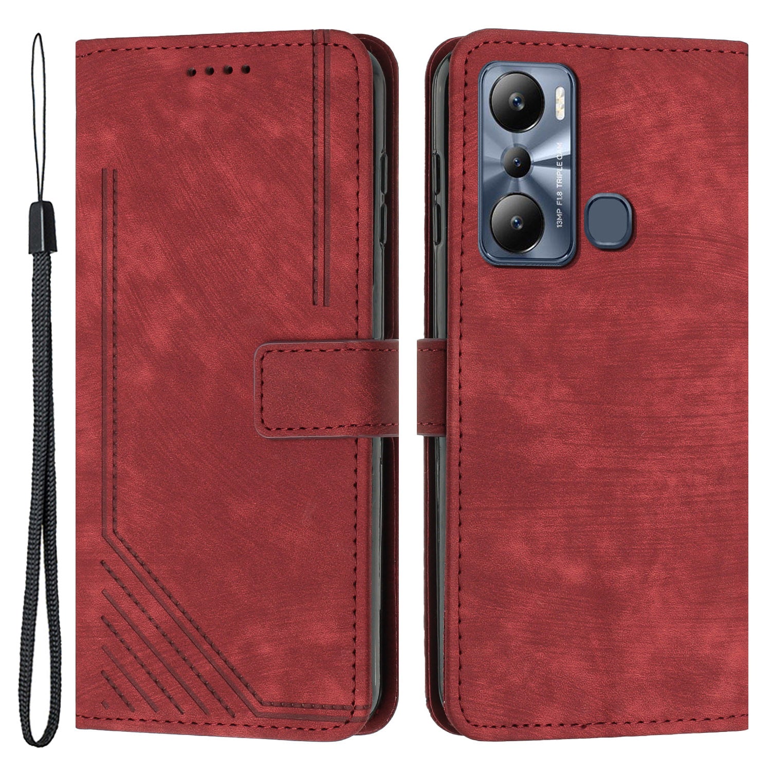 For Infinix Hot 20 Play 4G PU Leather Wallet Case Lines Imprinted Stand Skin-touch Phone Cover