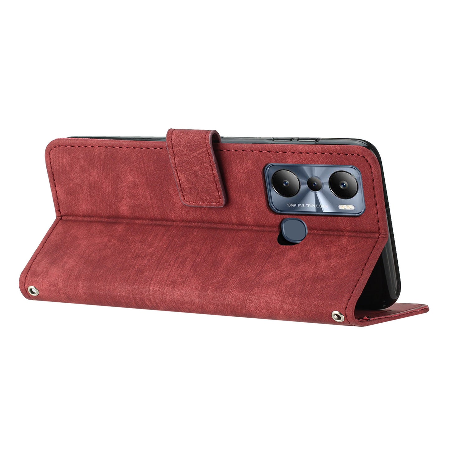 For Infinix Hot 20 Play 4G PU Leather Wallet Case Lines Imprinted Stand Skin-touch Phone Cover