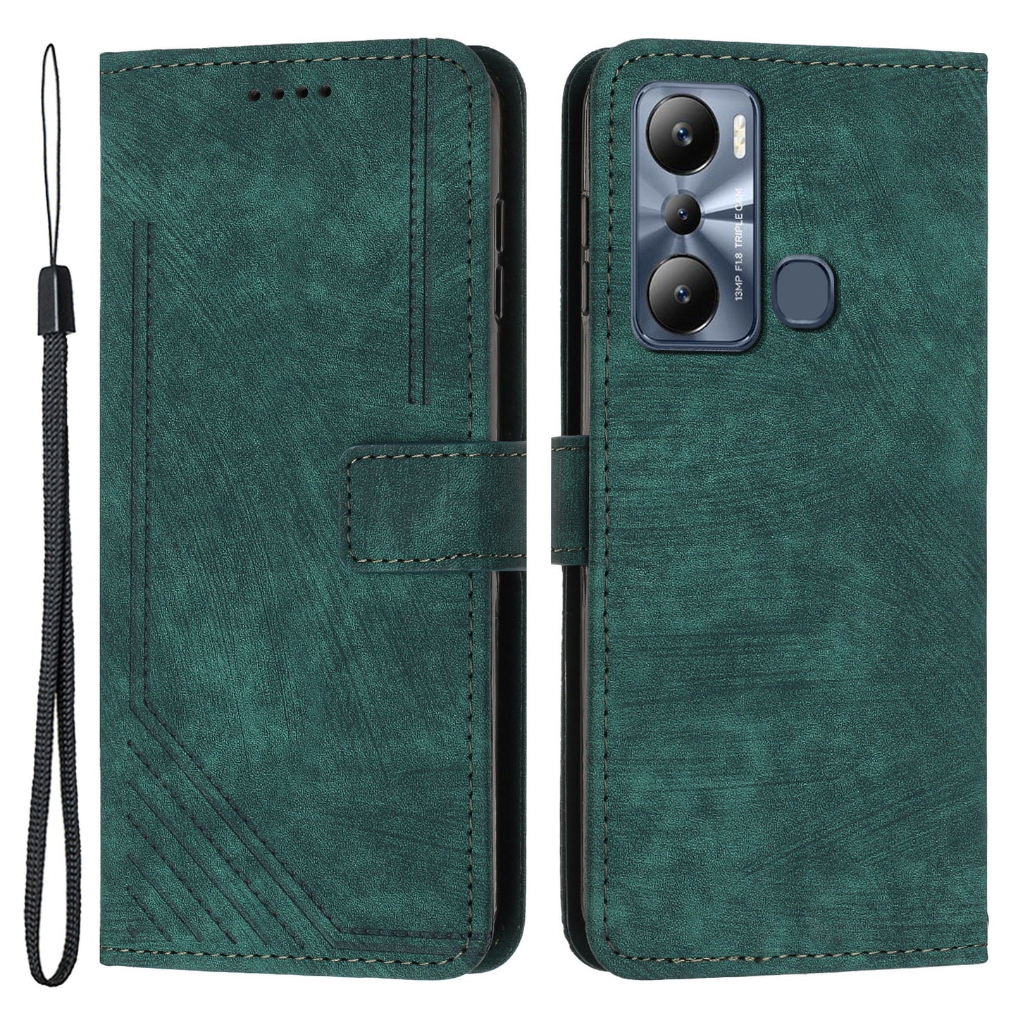 For Infinix Hot 20 Play 4G PU Leather Wallet Case Lines Imprinted Stand Skin-touch Phone Cover