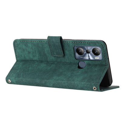 For Infinix Hot 20 Play 4G PU Leather Wallet Case Lines Imprinted Stand Skin-touch Phone Cover