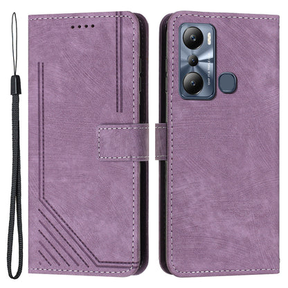 For Infinix Hot 20 Play 4G PU Leather Wallet Case Lines Imprinted Stand Skin-touch Phone Cover