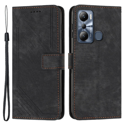 For Infinix Hot 20i 4G Stand PU Leather Case Skin-touch Lines Imprinted Phone Wallet Cover