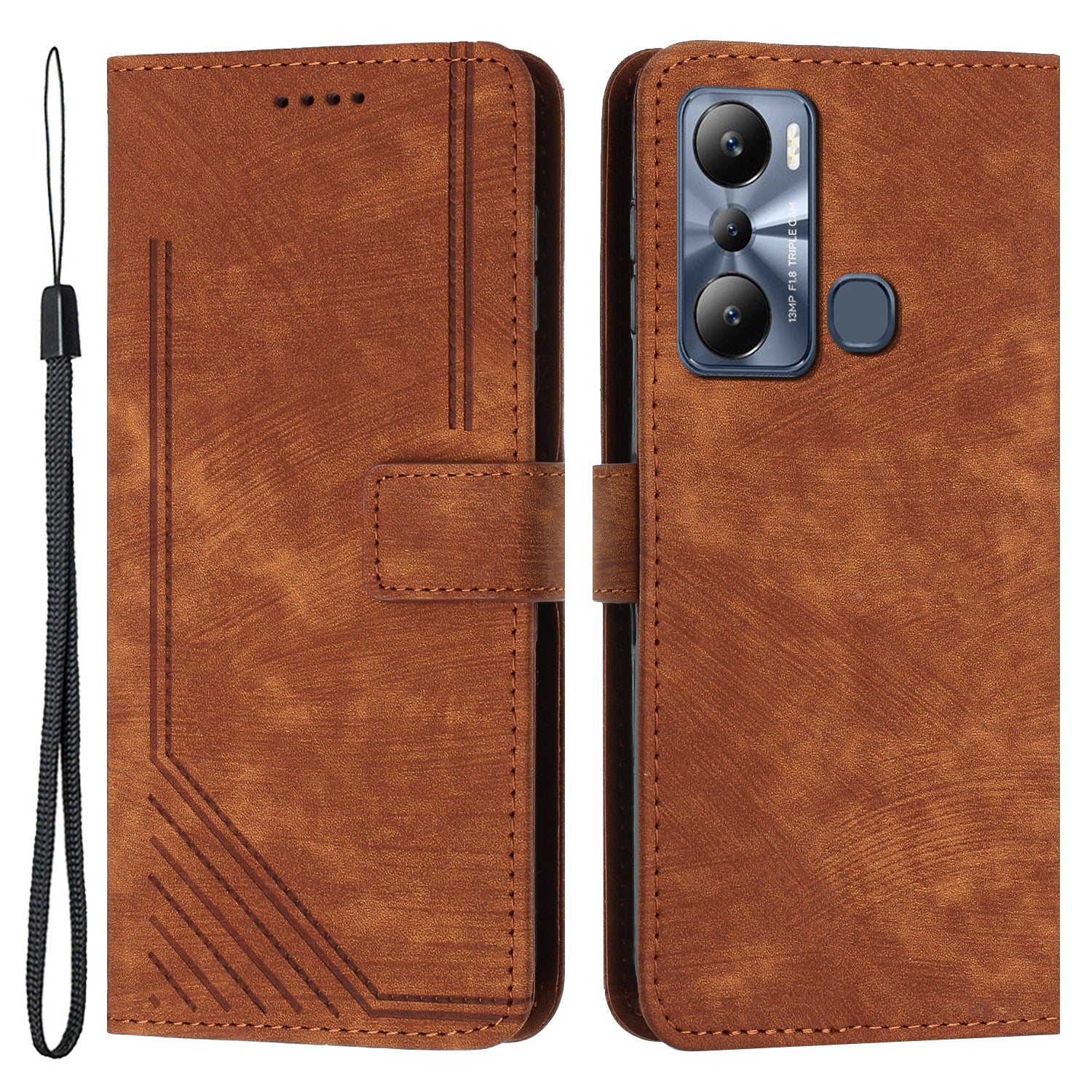 For Infinix Hot 20i 4G Stand PU Leather Case Skin-touch Lines Imprinted Phone Wallet Cover