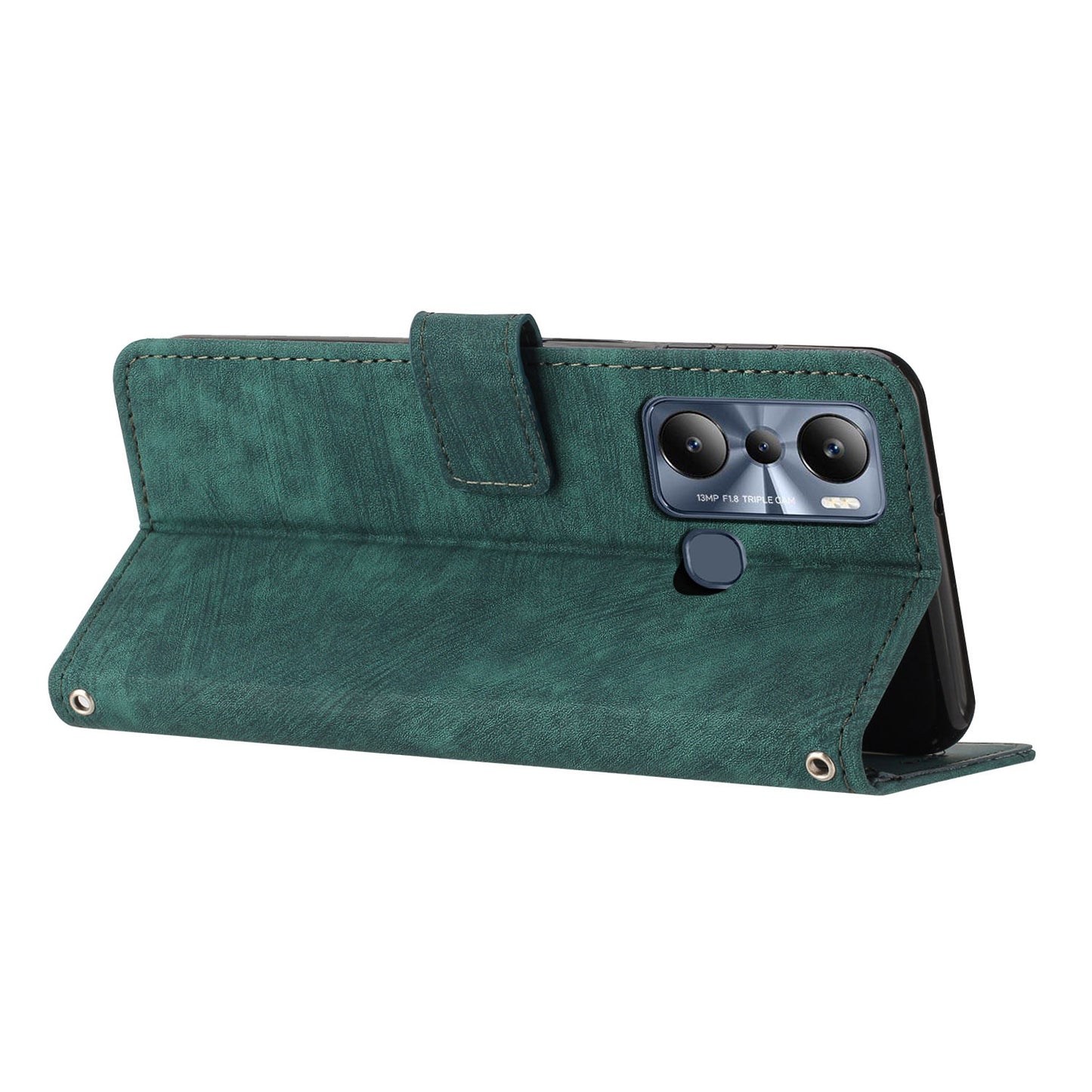 For Infinix Hot 20i 4G Stand PU Leather Case Skin-touch Lines Imprinted Phone Wallet Cover