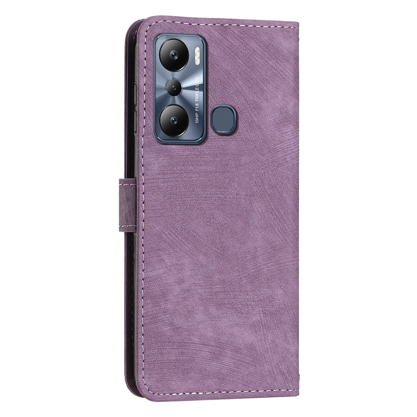 For Infinix Hot 20i 4G Stand PU Leather Case Skin-touch Lines Imprinted Phone Wallet Cover