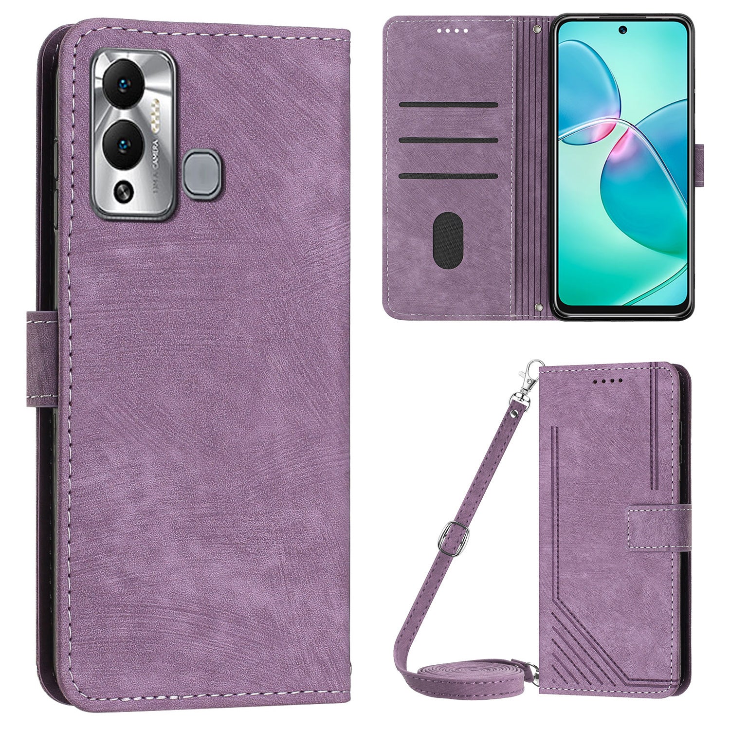 Flip Shell for Infinix Hot 12 Play 4G PU Leather Phone Case Lines Imprinted Stand Wallet Cover