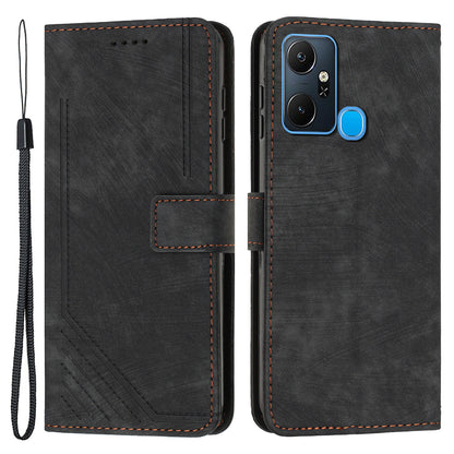 For Infinix Smart 6 Plus (India) 4G Leather Case Stand Wallet Lines Imprinted Skin-touch Phone Cover