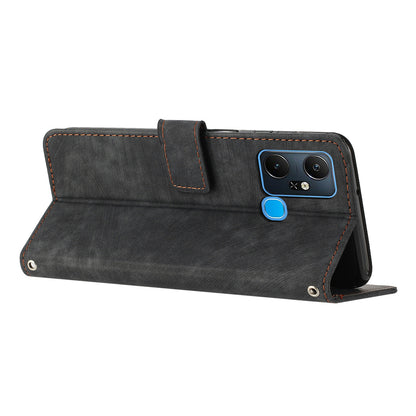 For Infinix Smart 6 Plus (India) 4G Leather Case Stand Wallet Lines Imprinted Skin-touch Phone Cover