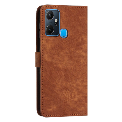For Infinix Smart 6 Plus (India) 4G Leather Case Stand Wallet Lines Imprinted Skin-touch Phone Cover