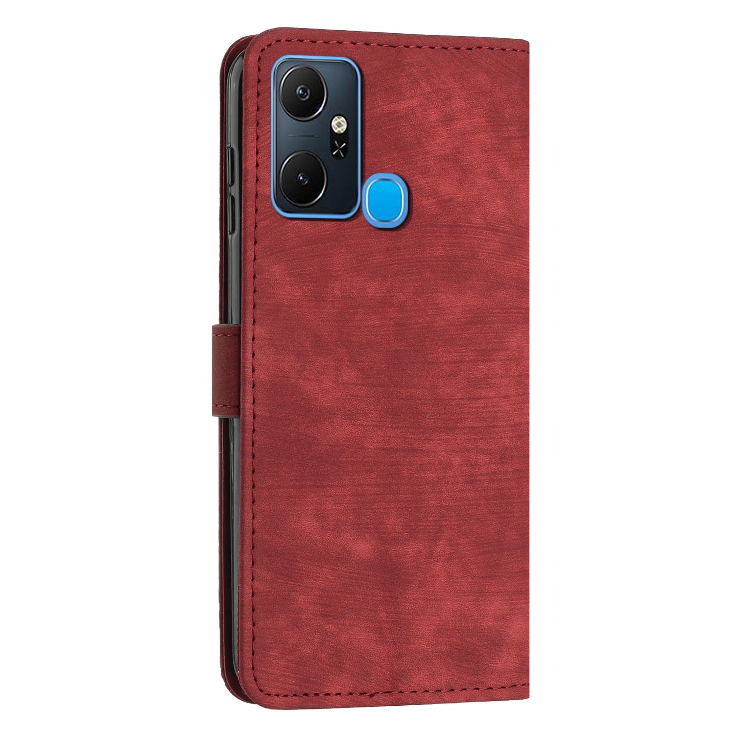 For Infinix Smart 6 Plus (India) 4G Leather Case Stand Wallet Lines Imprinted Skin-touch Phone Cover